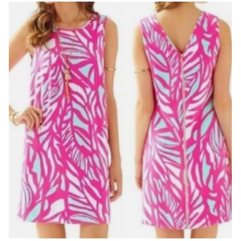 Lilly Pulitzer Sabrina Shift Dress Size 12 Pink Papaya Playa Zip Back Sleeveless